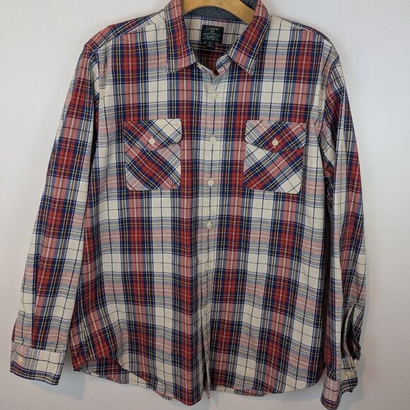 J. Crew Heavyweight Flannel in Red/White/Blue, Sz XXL - Picture 1 of 6